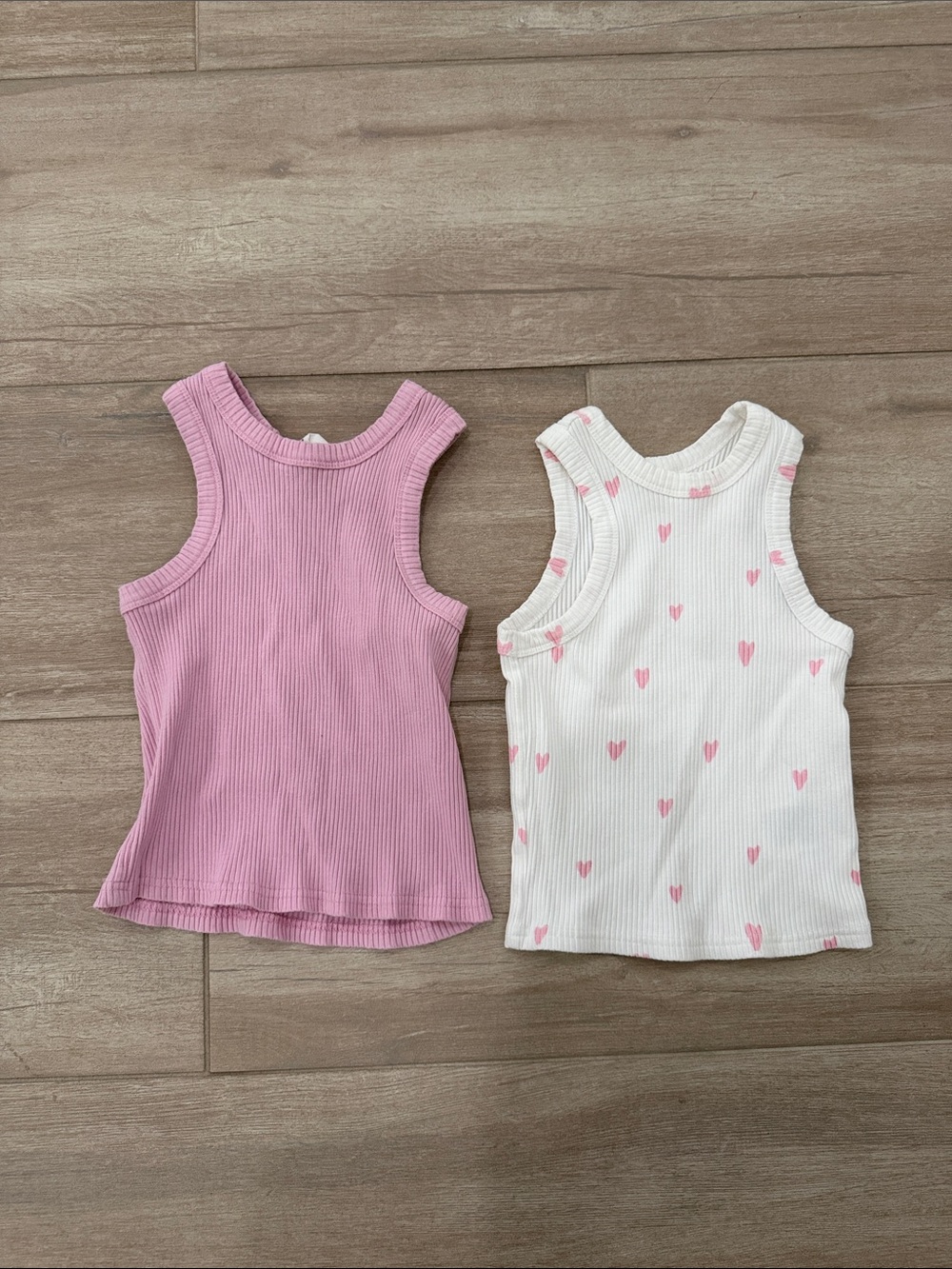 Girls' Ribbed Pink Tank Top - Pack (Pink & White Heart)